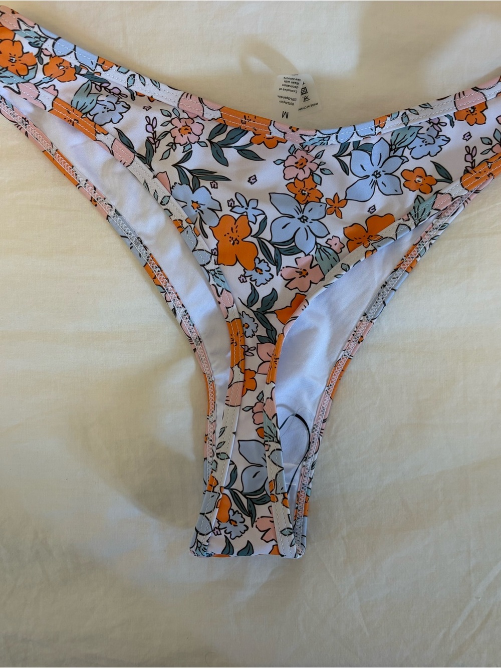 Floral Triangle Thong Bikini Set - Orange & Blue - Picture 4 of 4